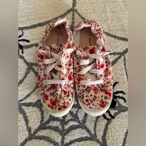 Time and Tru Memory Foam Sneakers with Floral Pattern - Pink and Red